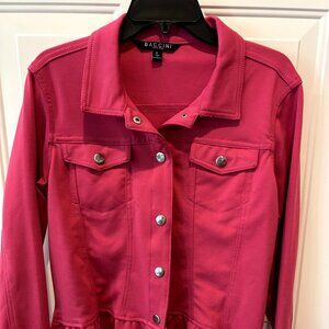 Baccini Hot Pink Ruffle Trim Stretchy Jacket Large EUC
